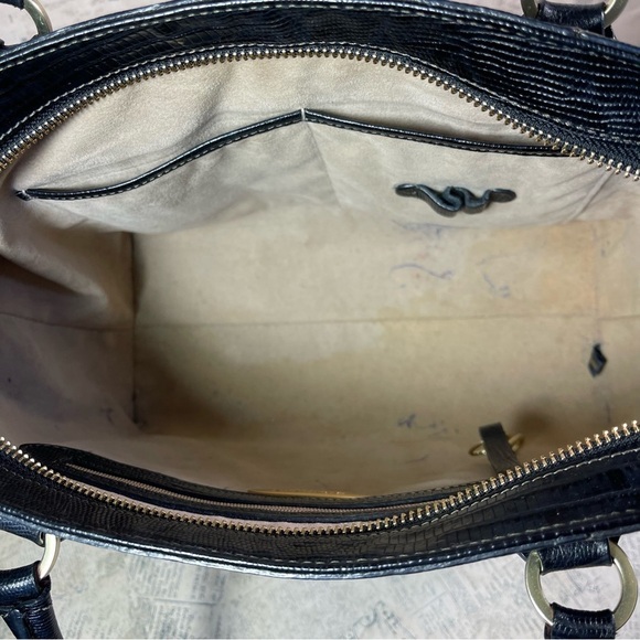 Brahmin black reptile embossed leather satchel bag - Picture 9 of 14